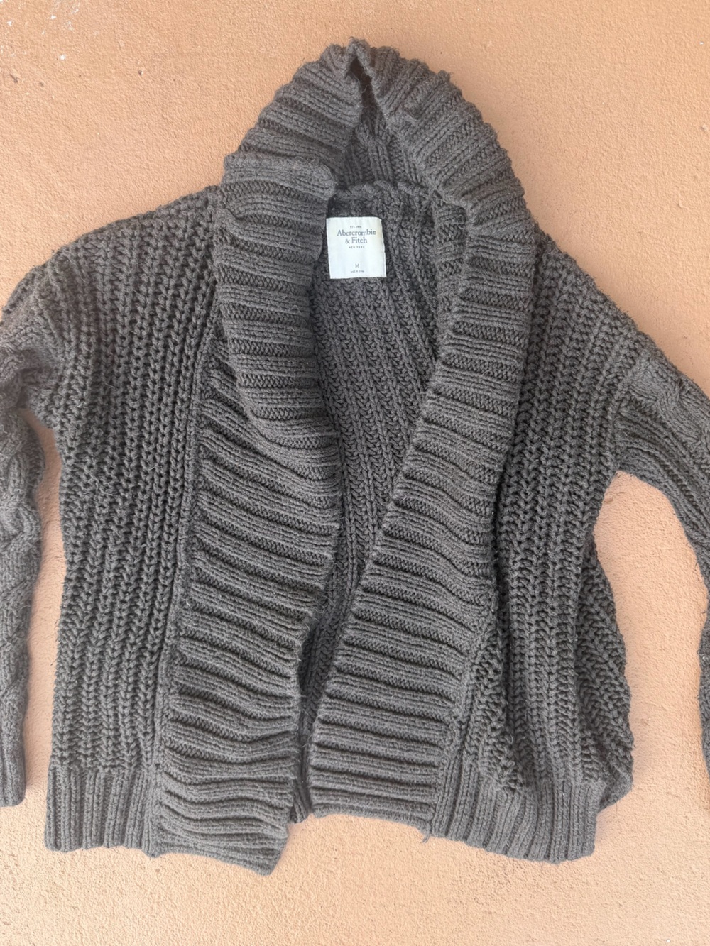 Abercrombie & Fitch Chunky Knit Shawl Collar Cardigan - Gray